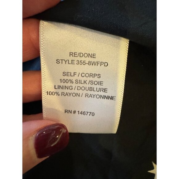 Re/Done Dress Women Large Black Silk Star Print Criss Cross‎ Back The 80s Mini - Picture 11 of 12